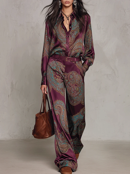 Pascaline | Ensemble Deux Pièces en Satin Imprimé Paisley
