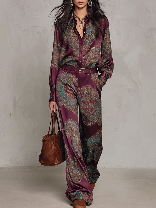 Pascaline | Ensemble Deux Pièces en Satin Imprimé Paisley