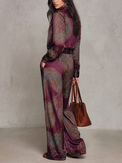 Pascaline | Ensemble Deux Pièces en Satin Imprimé Paisley