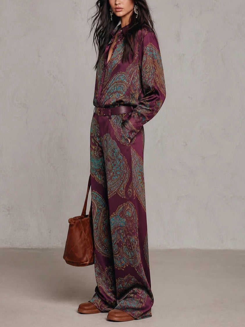 Pascaline | Ensemble Deux Pièces en Satin Imprimé Paisley