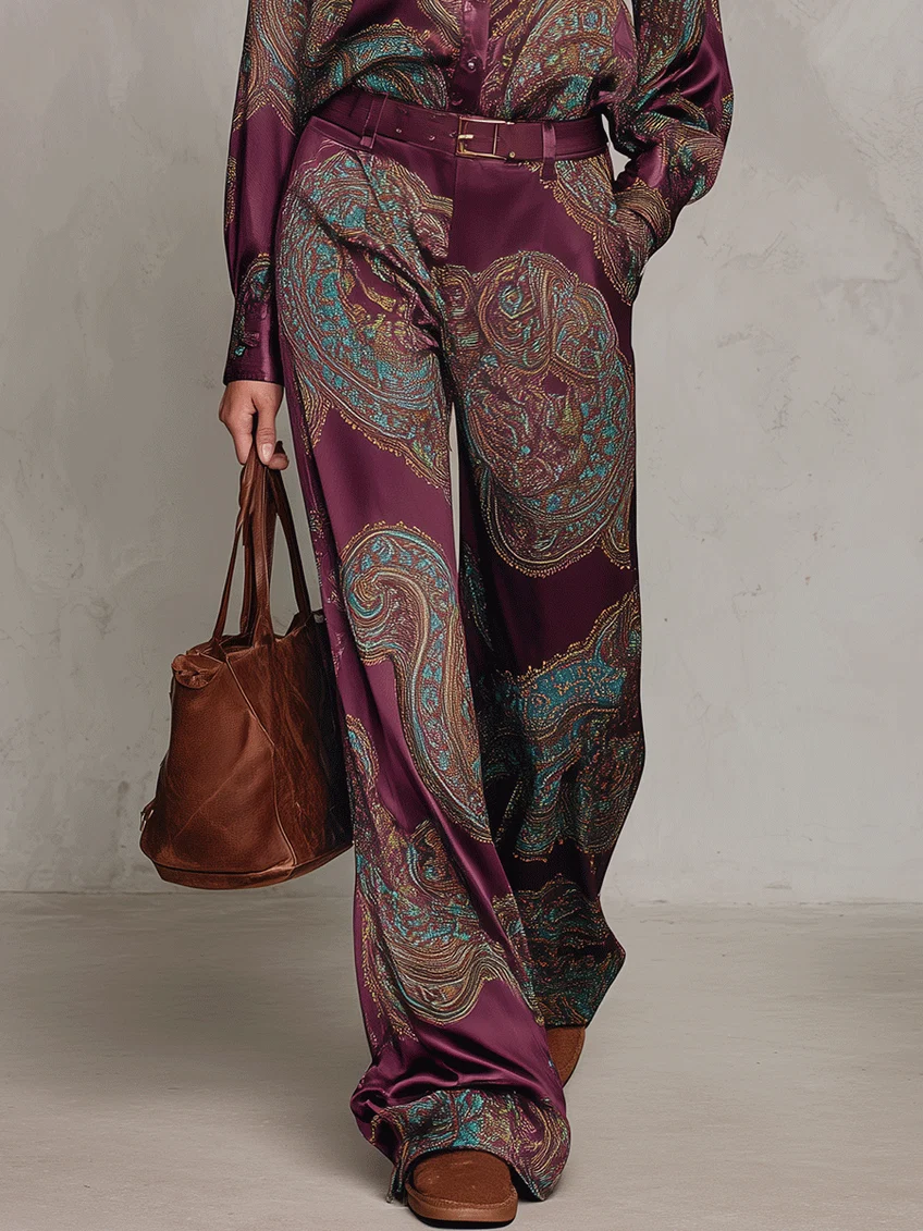 Pascaline | Ensemble Deux Pièces en Satin Imprimé Paisley