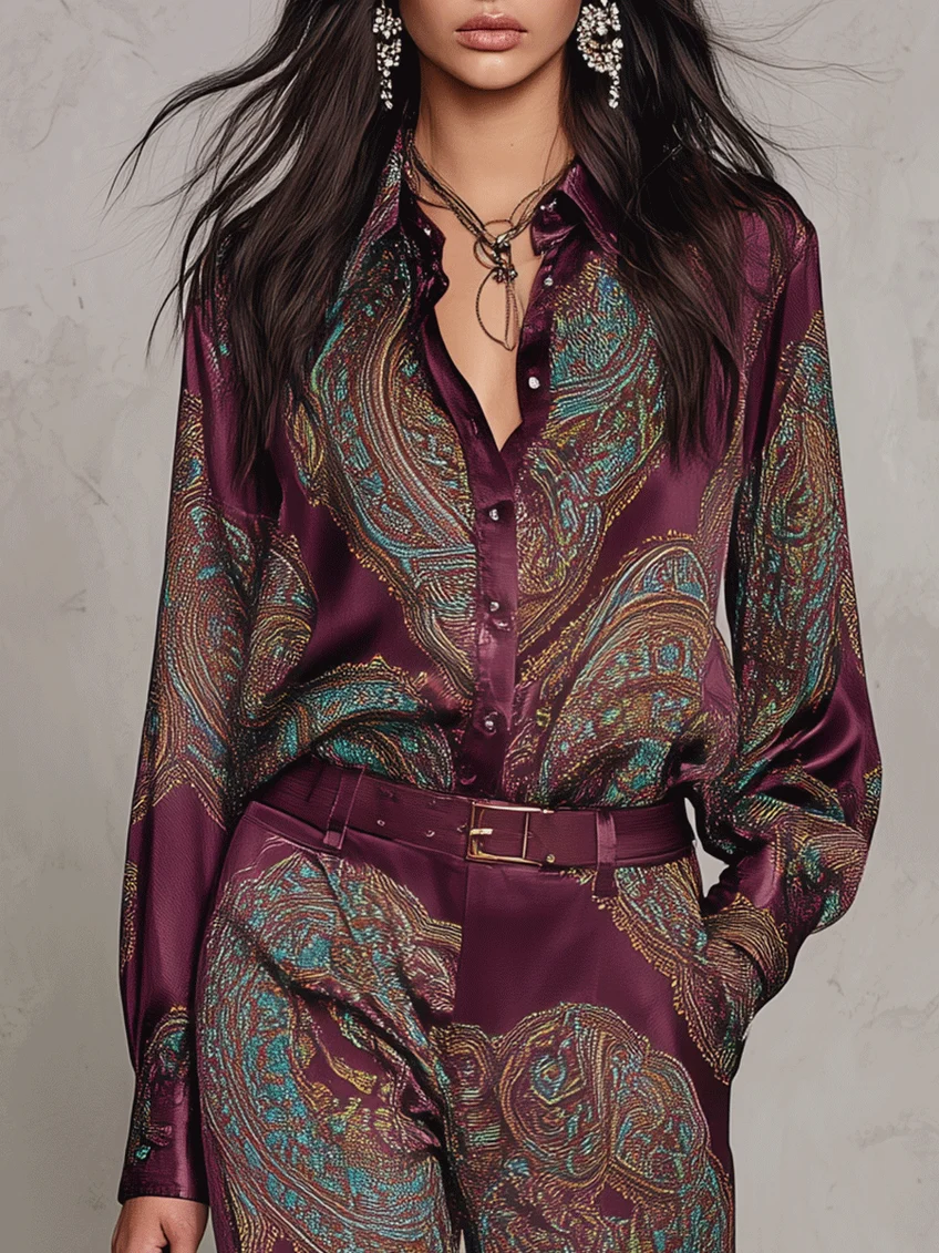 Pascaline | Ensemble Deux Pièces en Satin Imprimé Paisley
