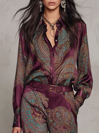 Pascaline | Ensemble Deux Pièces en Satin Imprimé Paisley