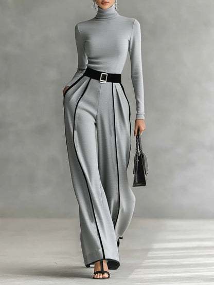 Osanne | Ensemble Haut Col Montant Liseré Blanc et Pantalon Large