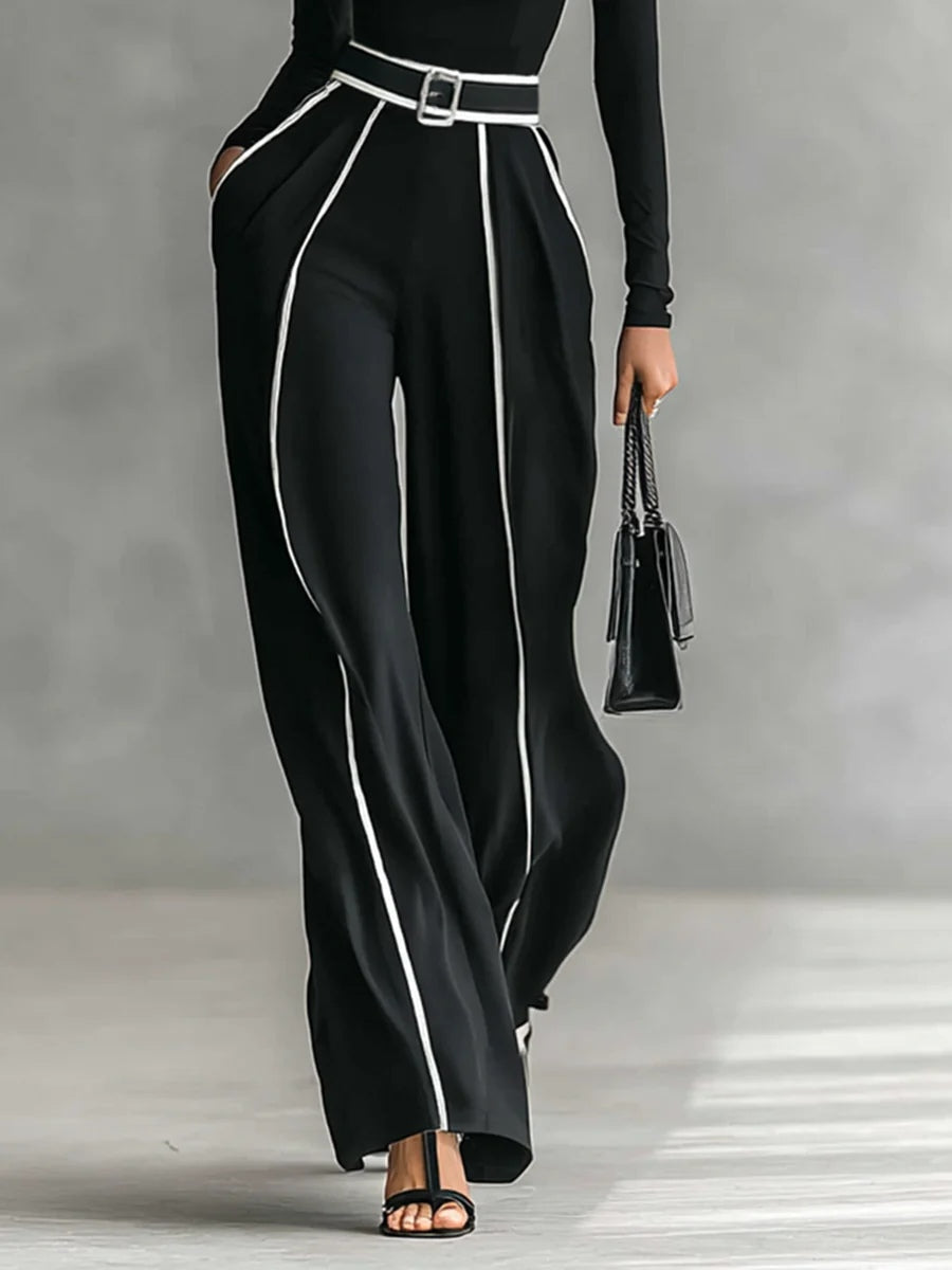 Osanne | Ensemble Haut Col Montant Liseré Blanc et Pantalon Large