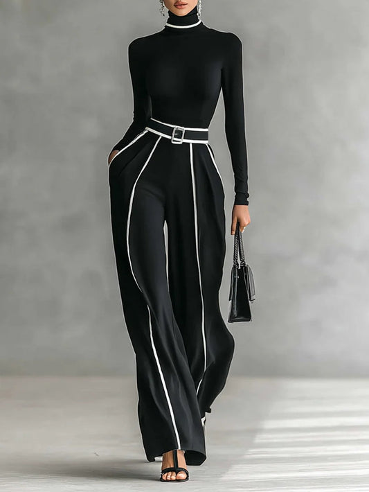 Osanne | Ensemble Haut Col Montant Liseré Blanc et Pantalon Large
