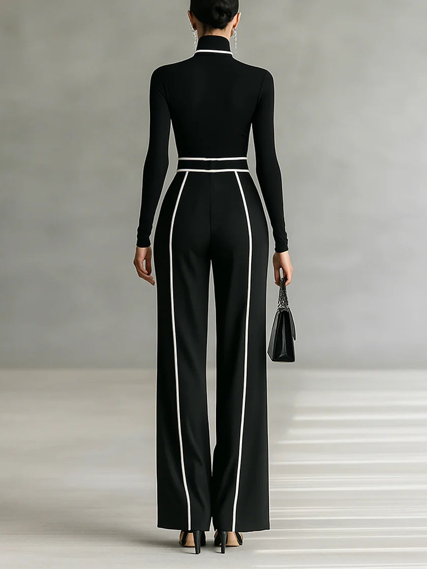 Osanne | Ensemble Haut Col Montant Liseré Blanc et Pantalon Large