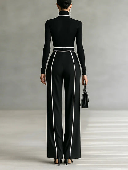 Osanne | Ensemble Haut Col Montant Liseré Blanc et Pantalon Large