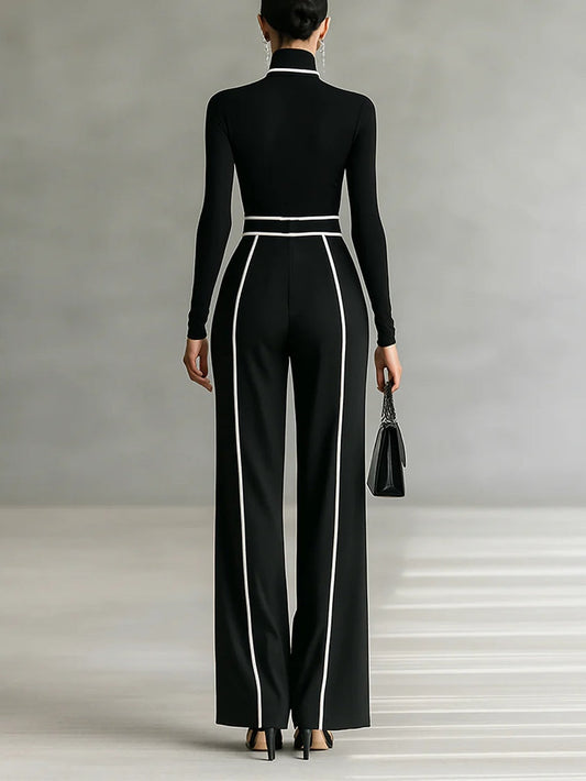 Osanne | Ensemble Haut Col Montant Liseré Blanc et Pantalon Large