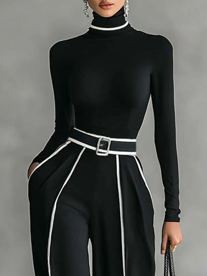 Osanne | Ensemble Haut Col Montant Liseré Blanc et Pantalon Large