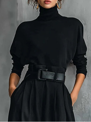 Ismène | Ensemble Tout Noir Col Roulé et Pantalon Droit