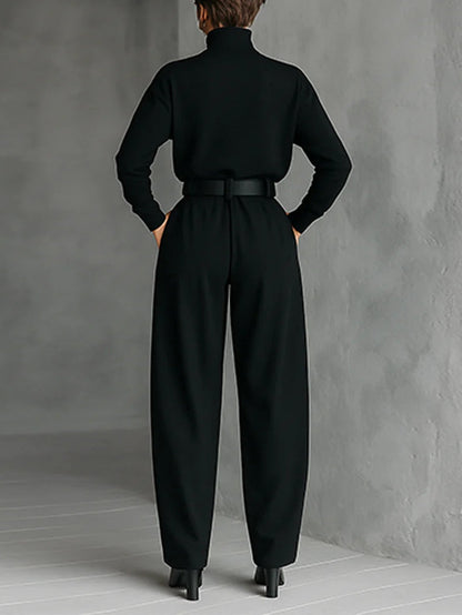 Ismène | Ensemble Tout Noir Col Roulé et Pantalon Droit