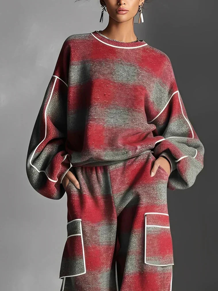 Perrette | Ensemble Sweat Bicolore à Carreaux Noir et Gris