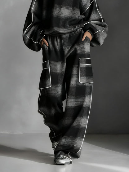 Perrette | Ensemble Sweat Bicolore à Carreaux Noir et Gris