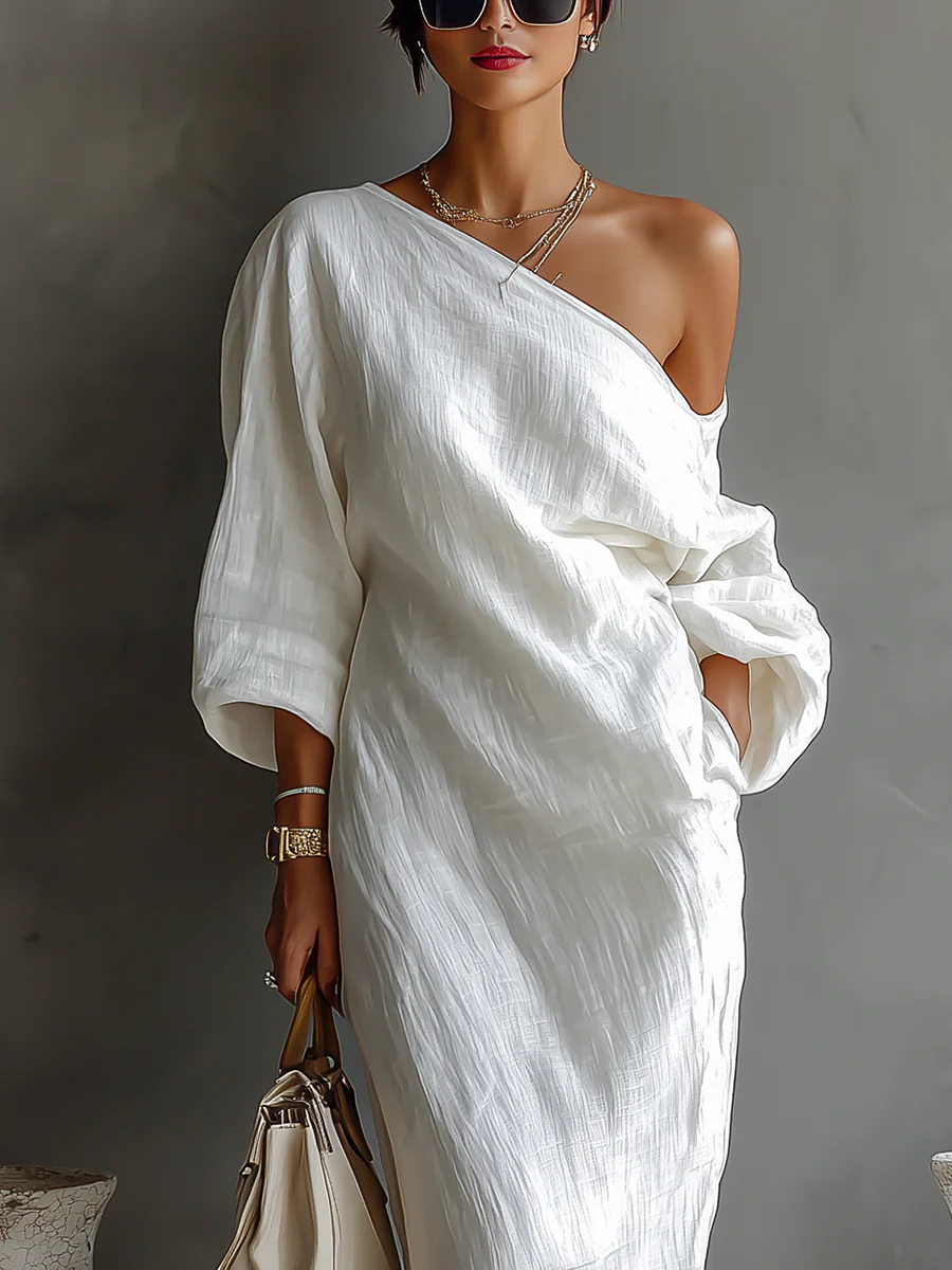 Béatrice | Robe longue asymétrique au charme raffiné