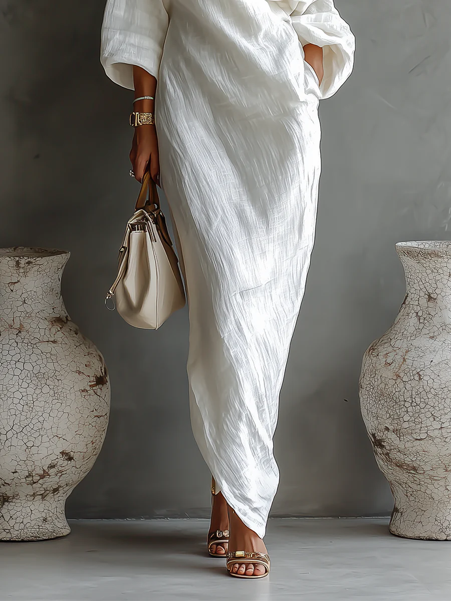 Béatrice | Robe longue asymétrique au charme raffiné