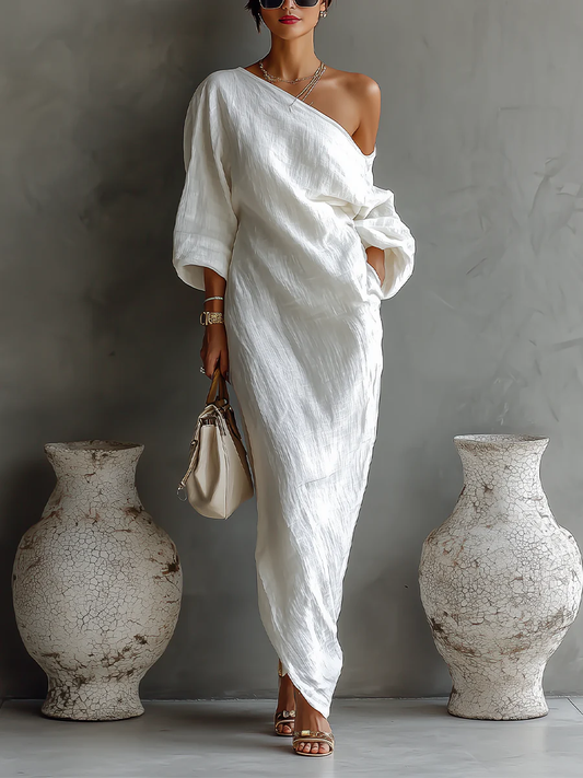 Béatrice | Robe longue asymétrique au charme raffiné