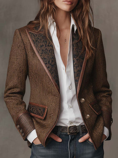 Gisleine | Blazer à Empiècements Imprimé Chevrons