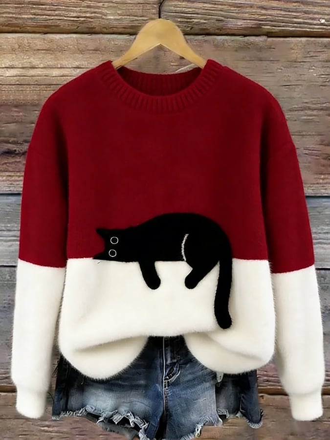 Félicie | Pull Oversize Élégant à Motif Chat