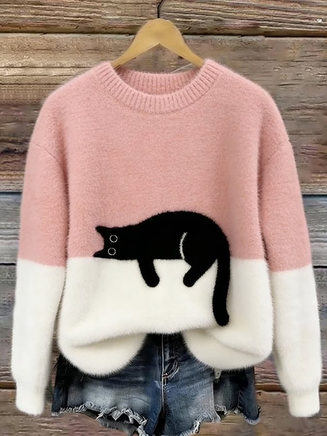 Félicie | Pull Oversize Élégant à Motif Chat