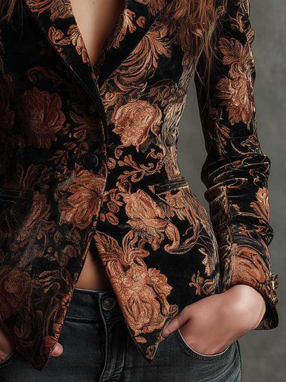 Bertaude | Blazer Cintré Imprimé Floral Noir et Bronze