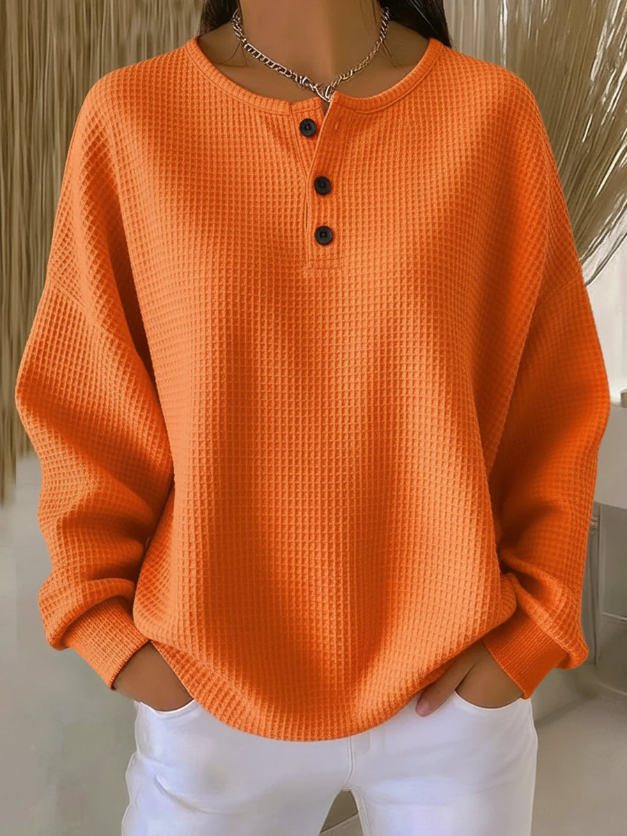 Michèle | Sweat-shirt Henley Gaufrée