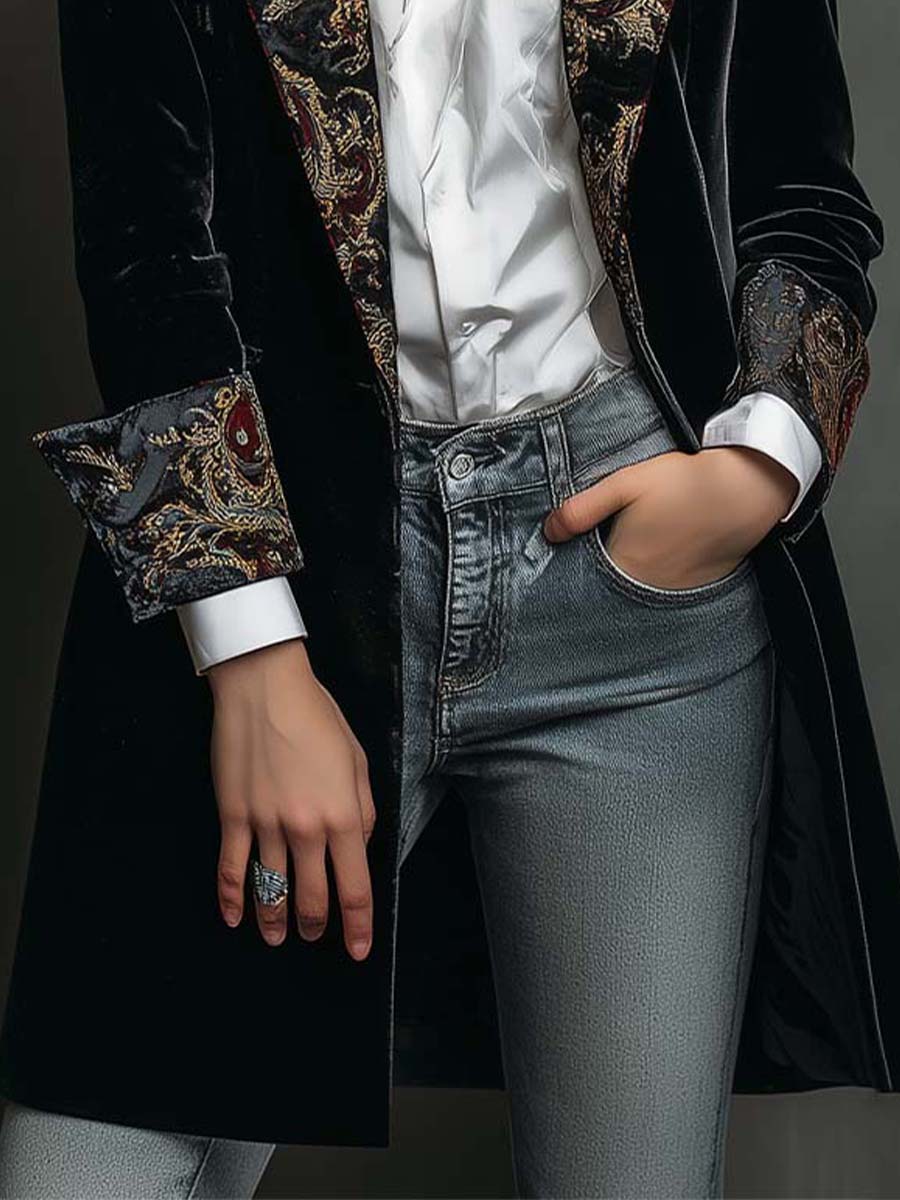 Léoncie | Blazer Cintré Imprimé Baroque Noir