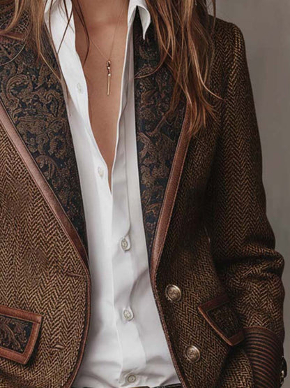 Gisleine | Blazer à Empiècements Imprimé Chevrons