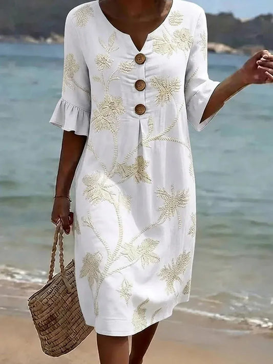Robe Fleurie d'Été – Blanc – Zenith Moda
