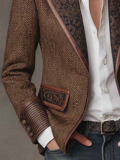 Gisleine | Blazer à Empiècements Imprimé Chevrons