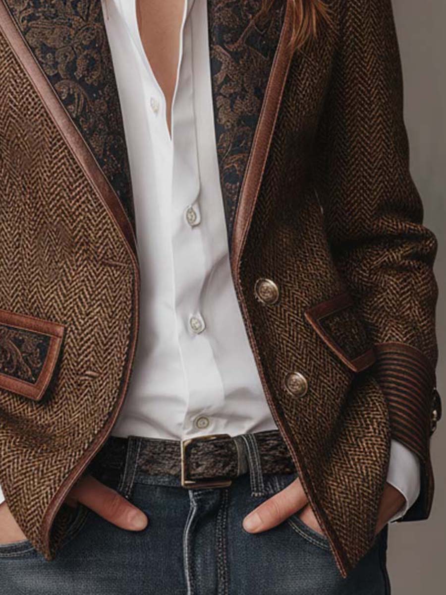 Gisleine | Blazer à Empiècements Imprimé Chevrons