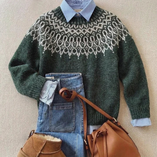 Rosaure | Pull Flocons de Neige Vert Forêt