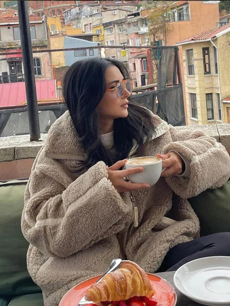 Idelette | Veste Teddy Oversize à Col Montant