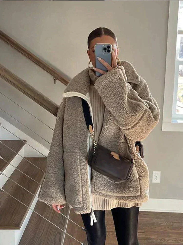 Idelette | Veste Teddy Oversize à Col Montant