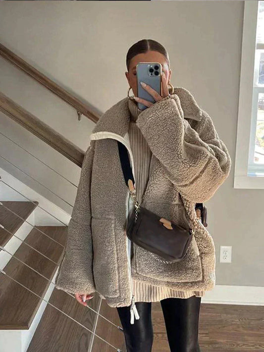 Idelette | Veste Teddy Oversize à Col Montant