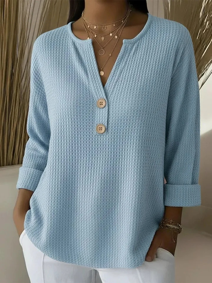 Lucienne | T-shirt Henley Gaufrée avec Boutons