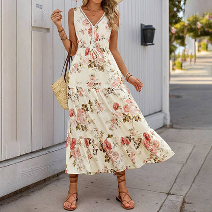 Robe Longue Fleurie Sans Manches