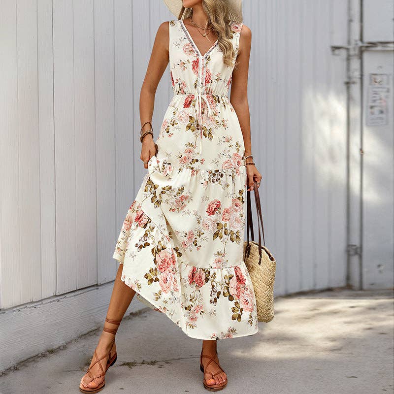 Robe Longue Fleurie Sans Manches