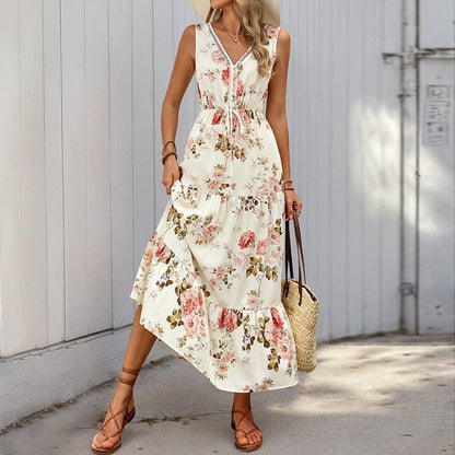 Robe Longue Fleurie Sans Manches