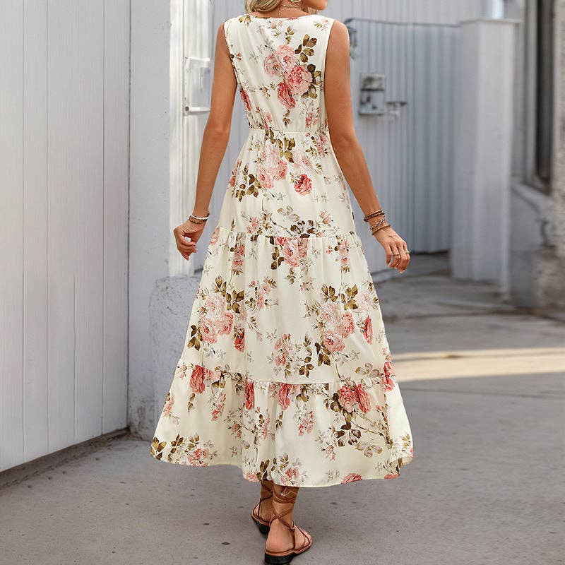 Robe Longue Fleurie Sans Manches