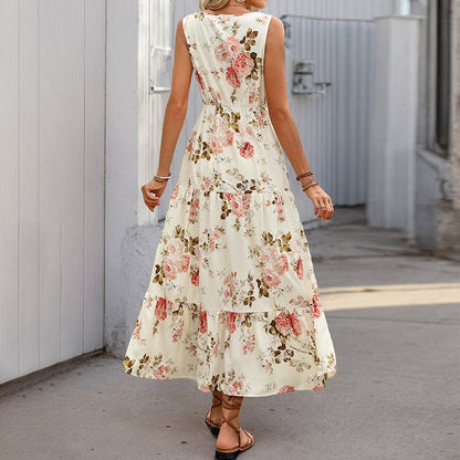 Robe Longue Fleurie Sans Manches