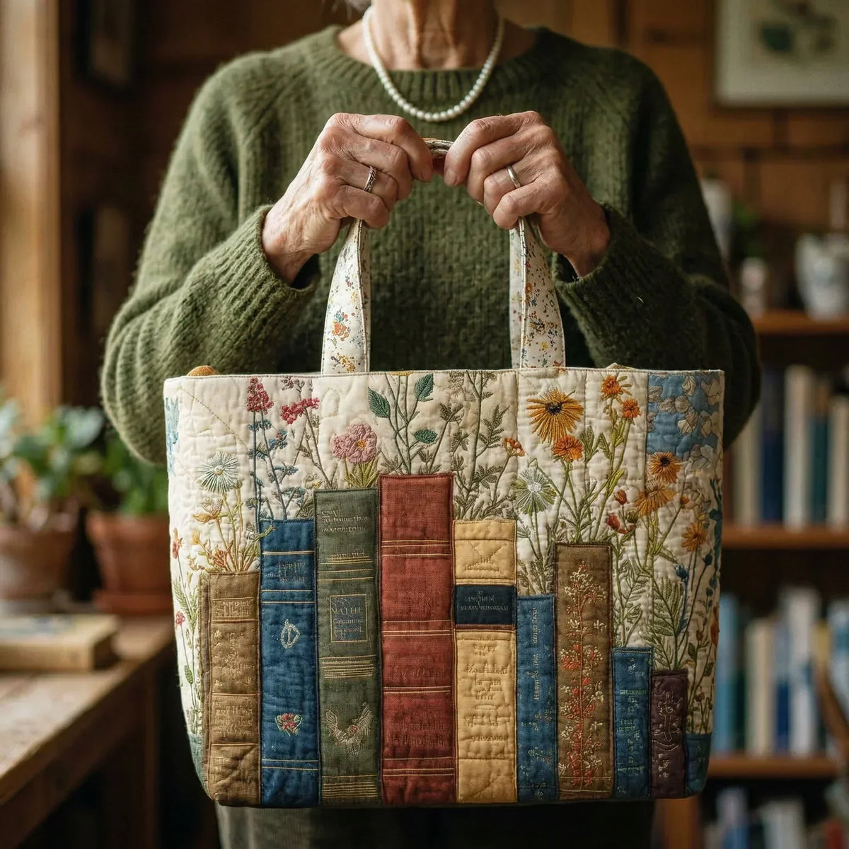 Sac Tote Matelassé – Livres et Fleurs