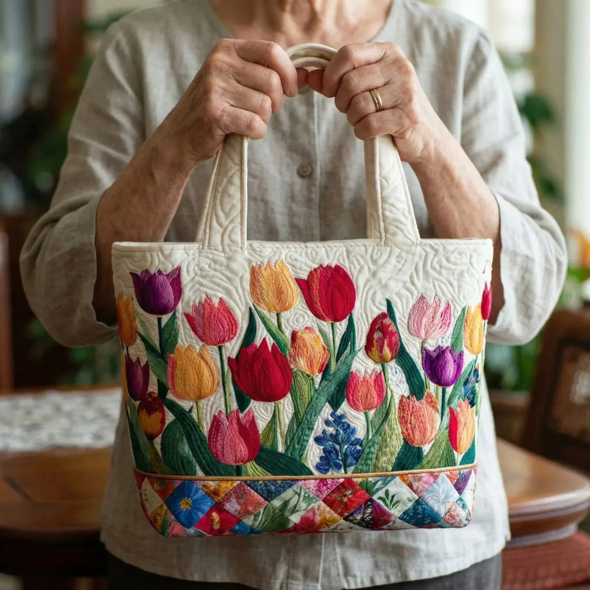 Sac Tote Matelassé – Jardin de Tulipes