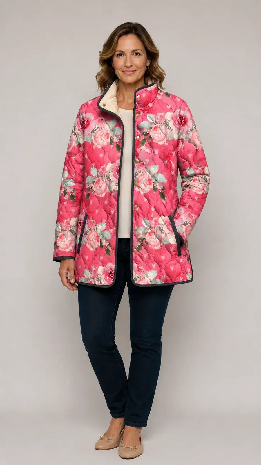 Fabiola | Veste Matelassée Fleurie Rose Charmante