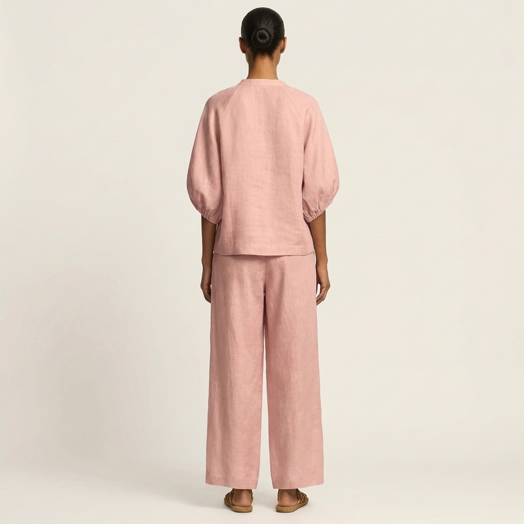 Miriam | Ensemble Chic en Lin Top Manches Bouffantes & Pantalon Palazzo