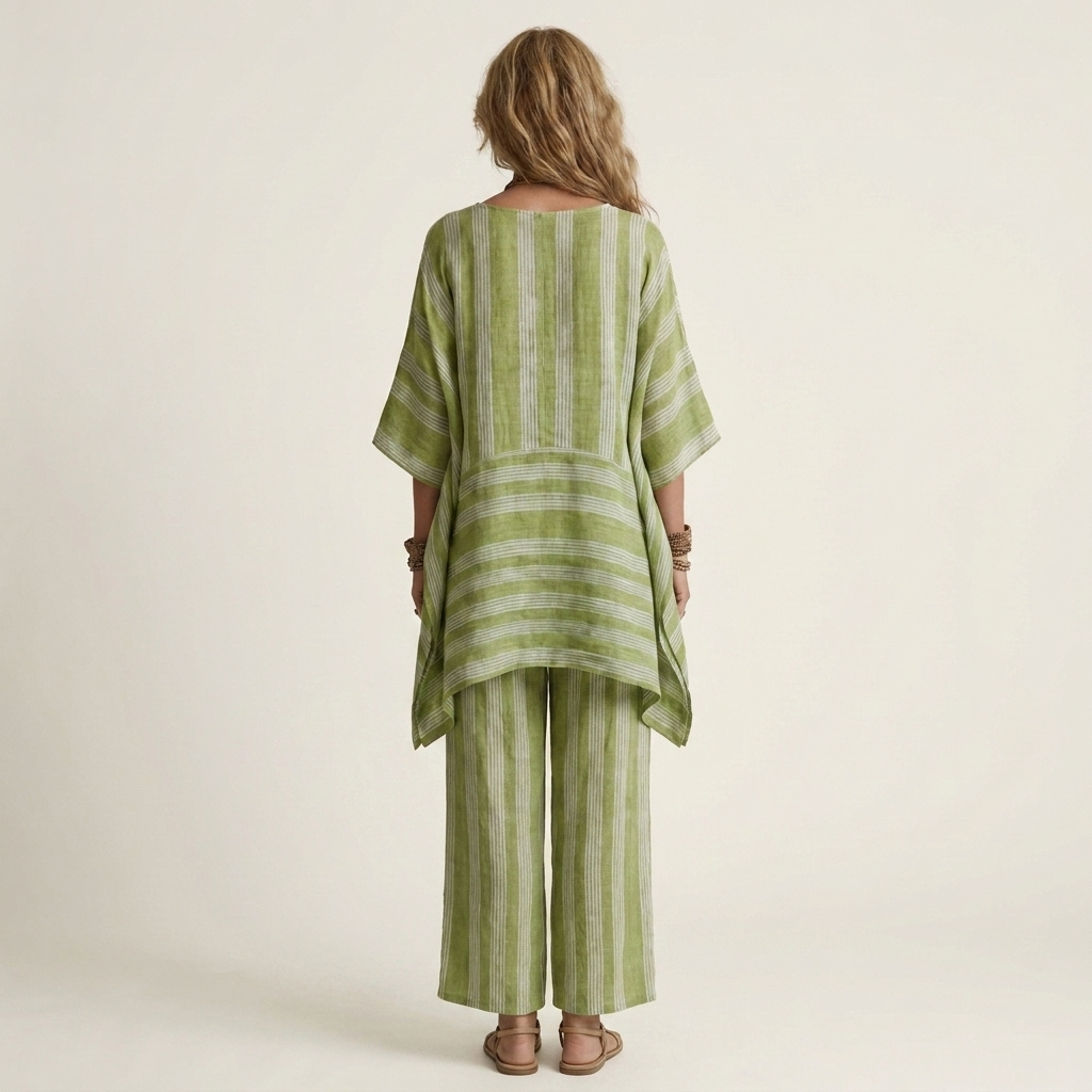 Alessia | Ensemble Bohème Rayé Tunique Asymétrique & Pantalon Large