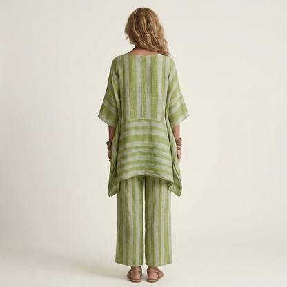 Alessia | Ensemble Bohème Rayé Tunique Asymétrique & Pantalon Large