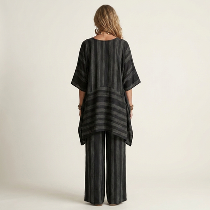 Alessia | Ensemble Bohème Rayé Tunique Asymétrique & Pantalon Large