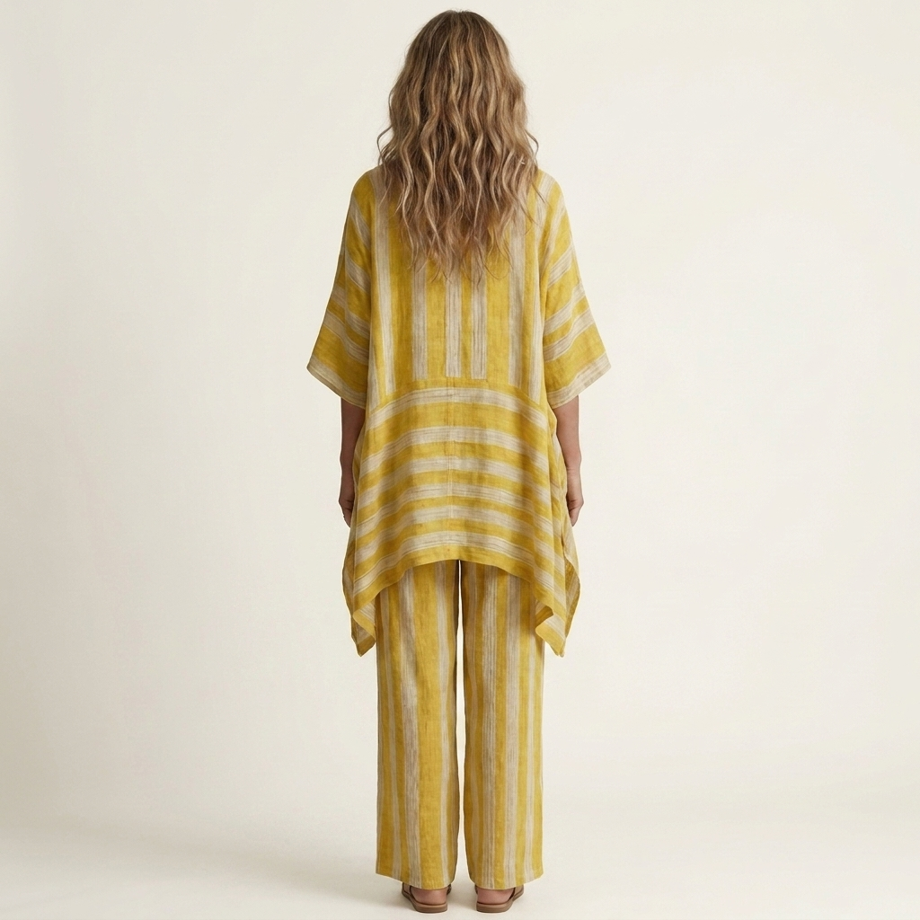 Alessia | Ensemble Bohème Rayé Tunique Asymétrique & Pantalon Large