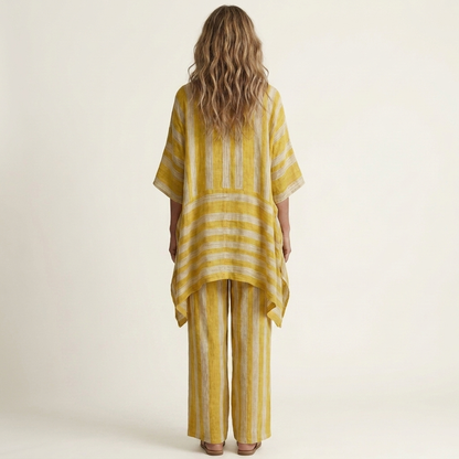 Alessia | Ensemble Bohème Rayé Tunique Asymétrique & Pantalon Large